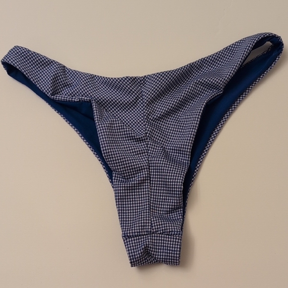Seamolly Blue Mini Gingham Drawstring Tied Brazilian Bottom Bikini Set - Size M - Picture 8 of 11